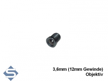 Objektiv fr Minikameras: 3.6 mm, 12mm Gewinde