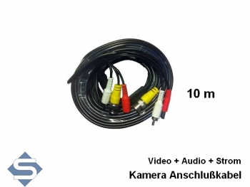Kamera Anschlusskabel Video (BNC), Audio (Cinch), Strom (Hohlstecker), 10m