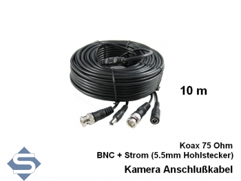 Kamera Anschlusskabel Video (BNC) + Strom, Koax 75 Ohm, 10 m