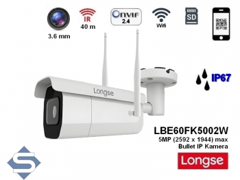 LONGSE LBE60FK5002W, 5MP (2592 x 1944), 40m IR, WIFI / WLAN, 3.6mm Objektiv, IP67, IP berwachungskamera fr innen und auen