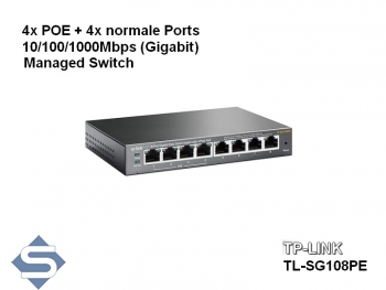 TP-Link TL-SG108PE Managed POE Switch, 4 x POE + 4 x normale Ports, Gehuse Metall