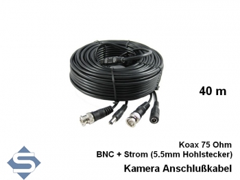 Kamera Anschlusskabel Video (BNC) + Strom, Koax 75 Ohm, 40 m