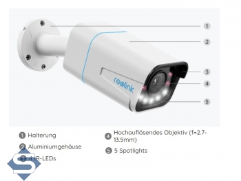 REOLINK RLC-811A, 8MP/4K (3840 x 2160), 30m Infrarot + farbige Nachtsicht, POE, 5x optischer Zoom, 2 Wege Audio, IP67, IP berwachungskamera