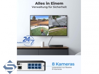 REOLINK RLN8-410, 8 Kanal NVR IP Kamera Recorder mit 2TB Festplatte und 8 POE Anschlssen, fr  Reolink IP Kameras bis 12MP