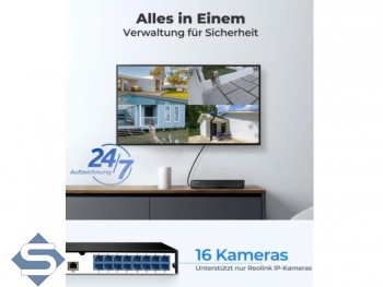 REOLINK RLN16-410, 16 Kanal NVR IP Kamera Recorder mit 4TB Festplatte und 16 POE Anschlssen, fr  Reolink IP Kameras bis 12MP