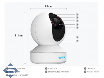 REOLINK E1 Zoom, 3-fach optischer Zoom, Indoor, 5MP Super HD (2560x1920), PTZ 355/50/3x, 12m IR, WIFI, 2 Wege Audio, Auto Tracking, IP berwachungskamera