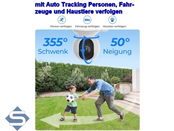 REOLINK E1 Outdoor WIFI, 3-fach opt. Zoom, Dualband-WLAN 2,4/5GHz, Indoor + Outdoor, 5MP (2560x1920), PTZ 355 / 50, 12m Infrarot + farbige Nachtsicht, 2 Wege Audio, Auto Tracking, IP berwachungskamera