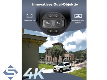 REOLINK TrackMix WIFI, 6x Hybrid Zoom, 2,4/5GHz WLAN, Dual Objektiv, Outdoor, 4K / 8MP (3840 x 2160), PTZ 355 / 90, 30m Infrarot + farbige Nachtsicht, 2 Wege Audio, Auto Tracking, IP berwachungskamera