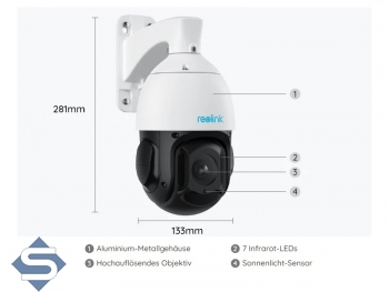 REOLINK RLC-823A 16x POE, 16x opt. Zoom 5.3-86mm, IP66 Outdoor, 4K / 8MP (3840 x 2160), PTZ 360 / 90, 60m Infrarot + farbige Nachtsicht, 2 Wege Audio, Auto Tracking, IP berwachungskamera