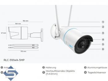 REOLINK RLC-510WA, 5MP (2560 x 1920), 30m Infrarot Nachtsicht, WIFI 2,4GHz/5GHz, 4mm Fixfokus 80, Audio Aufzeichnung, IP67, IP berwachungskamera