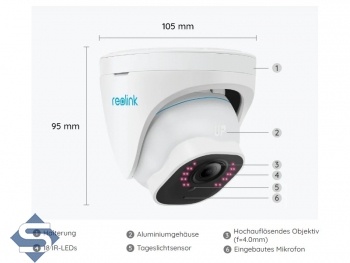 REOLINK RLC-520A, 5MP Super HD (2560 x 1920), 30m Infrarot Nachtsicht, POE, 4mm oder 2.8mm Objektiv whlbar, Audio Aufzeichnug, IP66, IP Dome berwachungskamera