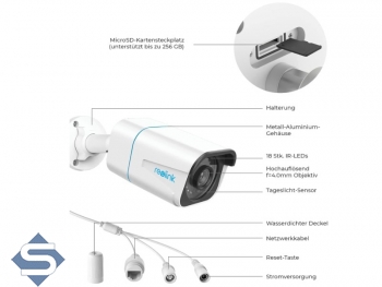 REOLINK RLC-810A, 8MP/4K (3840 x 2160), 30m Infrarot Nachtsicht, POE, 4mm Fixfokus 87, Audio Aufzeichnung, IP67, IP berwachungskamera