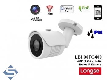 LONGSE LBH30FG400, 4MP (2560 x 1440), 30m IR, POE, 3.6mm Weitwinkel, IP65, IP berwachungskamera