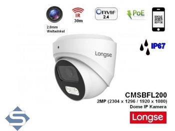 LONGSE CMSBFL200, 2MP (2304 x 1296 / 1920 x 1080), 30m IR, POE, 2.8mm Weitwinkel, IP67, IP berwachungskamera