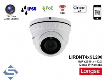 LONGSE LIRDNT4xSL400, 4MP (2688x1520), 30m IR, POE, 2.8-12mm Zoom Objektiv, IP65, IP berwachungskamera