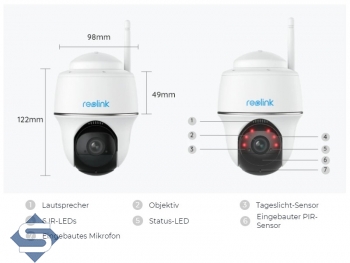 REOLINK ARGUS PT Lite, WIFI 2.4GHz, Akkubetrieben, 3MP (2304 x 1296), 10m Infrarot Nachtsicht, 2 Wege Audio, IP64, IP berwachungskamera