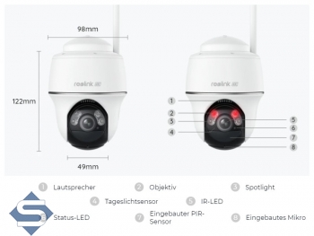 REOLINK ARGUS PT Ultra, WLAN 5/2.4GHz, Akkubetrieben, 8MP/4K (3840 x 2160), 10m IR + 2 Spotlights, 2 Wege Audio, IP64, IP berwachungskamera