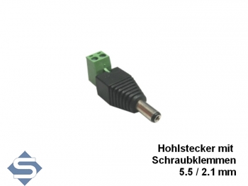 Hohlstecker 5.5/2.1 mm mit Schraubklemme