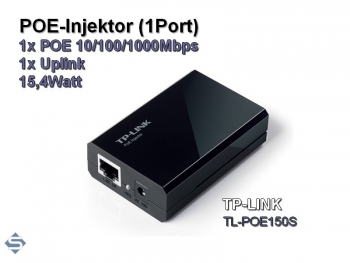 TP-Link POE150S POE Injektor, 1x POE 10/100/1000Mbps + 1x Uplink, 15,4Watt