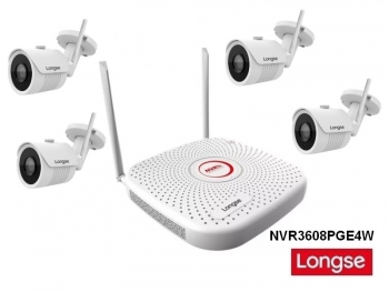 LONGSE NVR3608PGE4W  WLAN / WIFI HD Kameraset, Recorder mit internem Router und 4x Full HD WLAN / Wifi Kameras