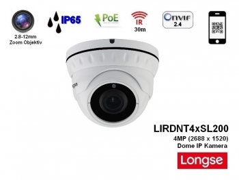 LONGSE LIRDNT4xSL400, 4MP (2688x1520), 30m IR, POE, 2.8-12mm Zoom Objektiv, IP65, IP berwachungskamera