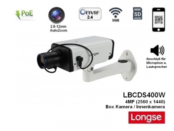 LONGSE LBCDS400W, 4MP (2560 x 1440), WIFI, 2.8-12mm Vario Objektiv, POE, IP berwachungskamera fr innen