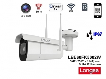 LONGSE LBE60FK5002W, 5MP (2592 x 1944), 40m IR, WIFI / WLAN, 3.6mm Objektiv, IP67, IP berwachungskamera fr innen und auen