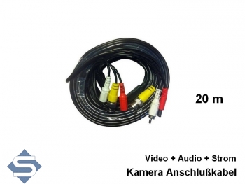 Kamera Anschlusskabel Video (BNC), Audio (Cinch), Strom (Hohlstecker), 20m