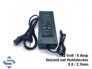 Netzteil 12 Volt / 5 Amp mit Hohlsteckeranschlu 5,5 / 2,1 mm