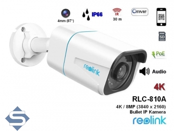 REOLINK RLC-810A, 8MP/4K (3840 x 2160), 30m Infrarot Nachtsicht, POE, 4mm Fixfokus 87, Audio Aufzeichnung, IP67, IP berwachungskamera
