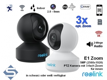 REOLINK E1 Zoom, 3-fach optischer Zoom, Indoor, 5MP Super HD (2560x1920), PTZ 355/50/3x, 12m IR, WIFI, 2 Wege Audio, Auto Tracking, IP berwachungskamera