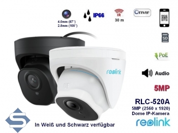 REOLINK RLC-520A, 5MP Super HD (2560 x 1920), 30m Infrarot Nachtsicht, POE, 4mm oder 2.8mm Objektiv whlbar, Audio Aufzeichnug, IP66, IP Dome berwachungskamera