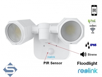 REOLINK Floodlight, POE, Dual-Head, 18W 2000 Lumen Helligkeit, PIR Sensor, IP65, Sicherheitsflutlicht - arbeitet unabhngig und mit Reolink Kameras und NVR, IOT Gert