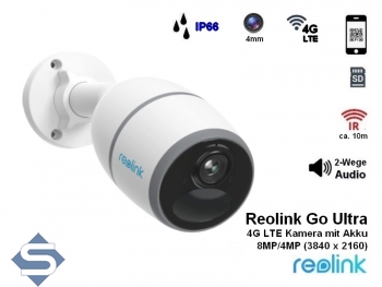 REOLINK Go Ultra, 4G LTE Kamera, Akkubetrieben, 8MP/4K (3840 x 2160), 10m Infrarot Nachtsicht, 2 Wege Audio, IP66, IP berwachungskamera